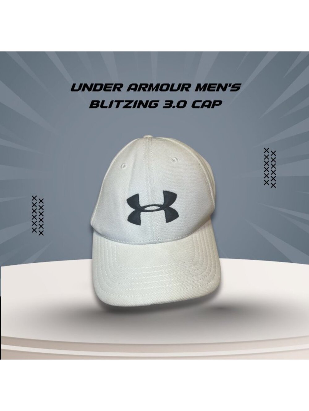 Under Armour Mens Blitzing 3.0 Cap L/XL White Black Logo Breathable Stretch Fit